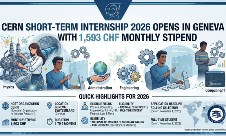 CERN Short-Term Internship 2026 Opens in Geneva With 1,593 CHF Monthly Stipend