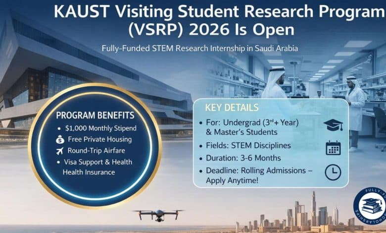 KAUST VSRP Internship 2026 Opens Worldwide $1,000 Monthly Stipend Research Placement in Saudi Arabia, With Year-Round Intake